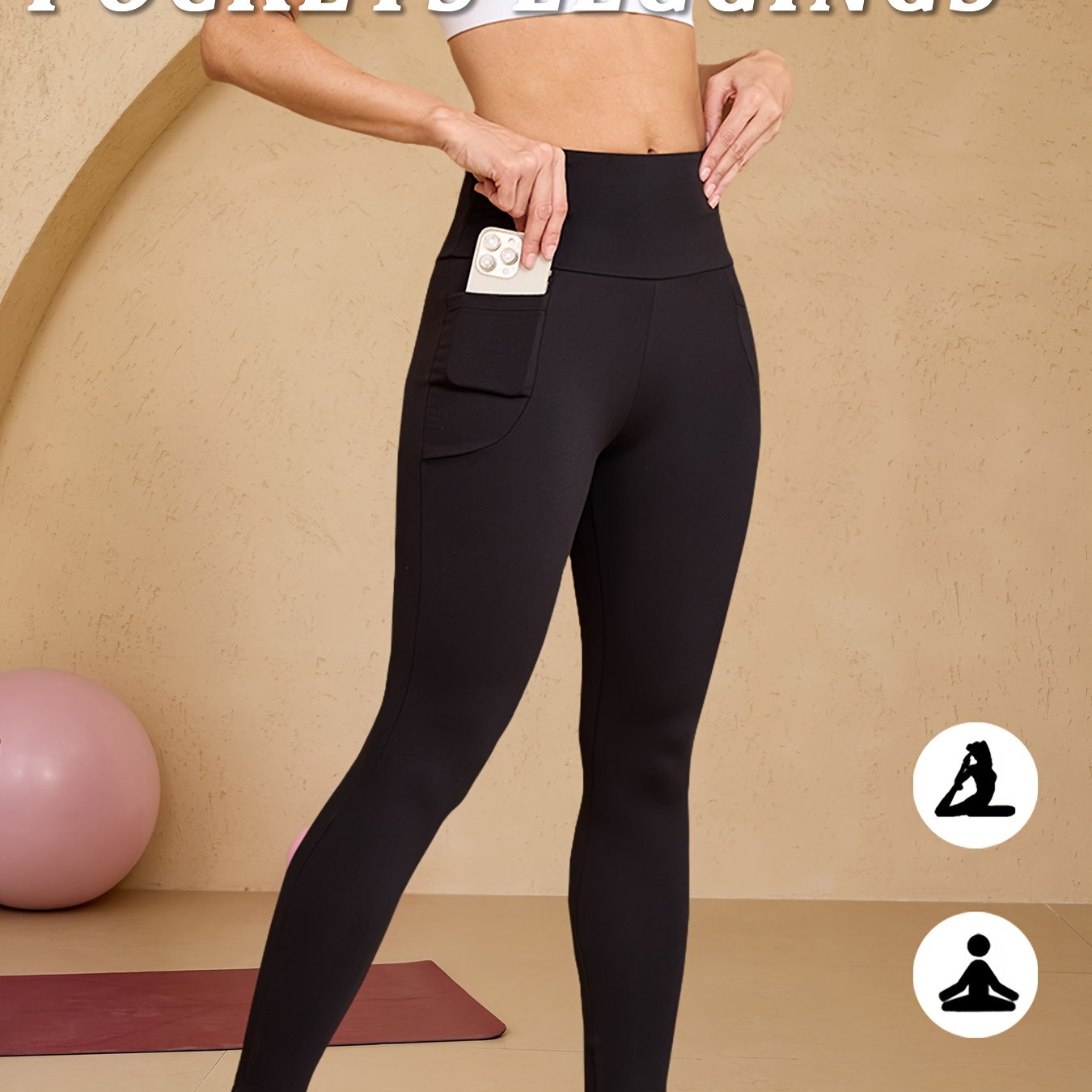 High-Waisted Running Leggings - Tummy Control Workout Pants with Pockets
