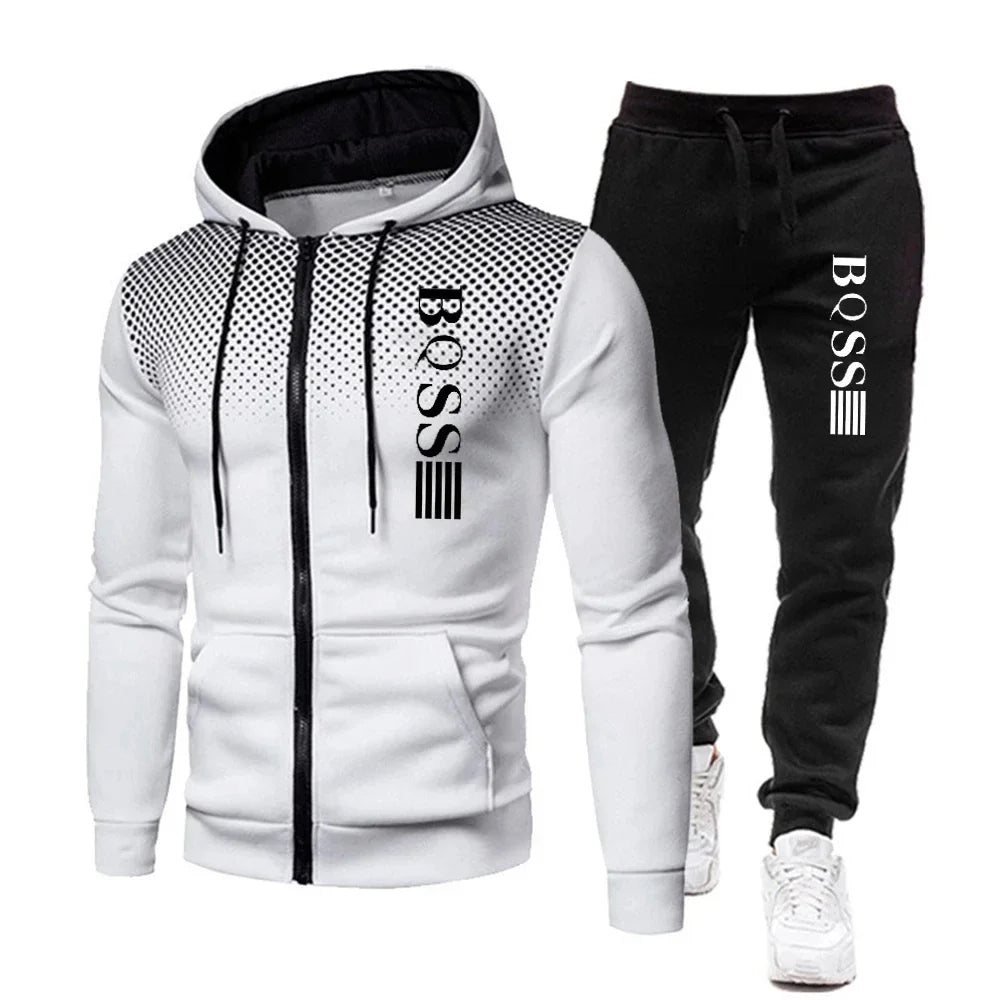 Men's Fashion Print Tracksuit – Zip-Up Hoodie & Sweatpants Set
