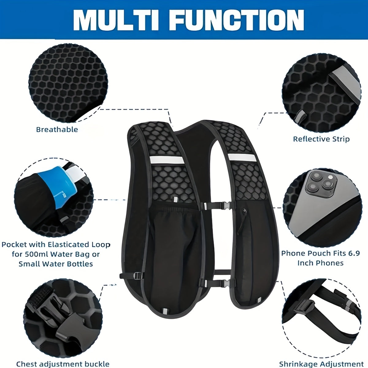 Women's Lightweight Running Vest Backpack - Multi-Pocket Hydration Pack