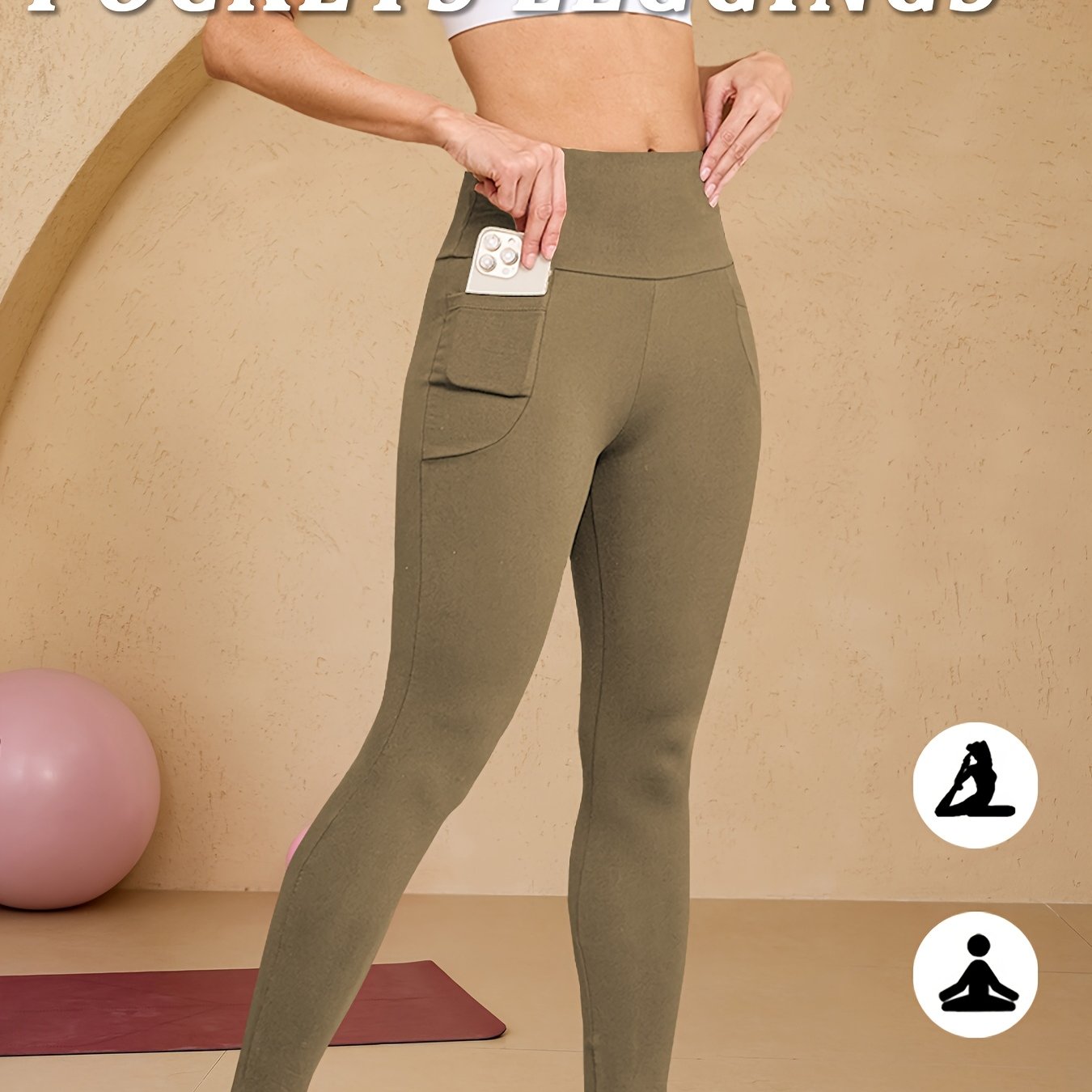 High-Waisted Running Leggings - Tummy Control Workout Pants with Pockets