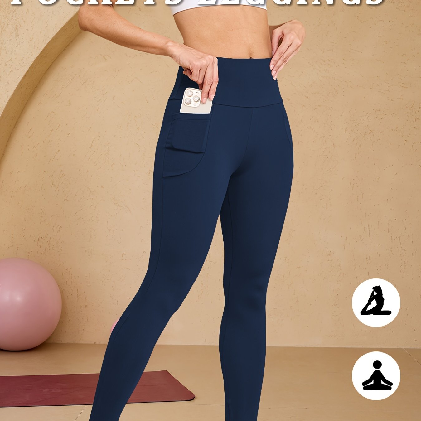 High-Waisted Running Leggings - Tummy Control Workout Pants with Pockets