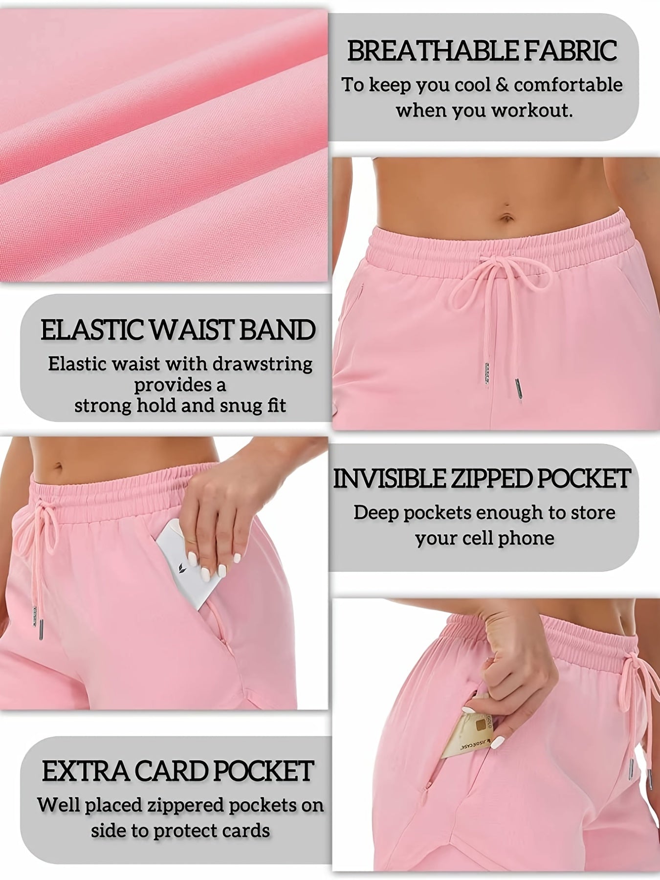 Women's Casual Running Shorts - Beige with Drawstring & Multiple Pockets