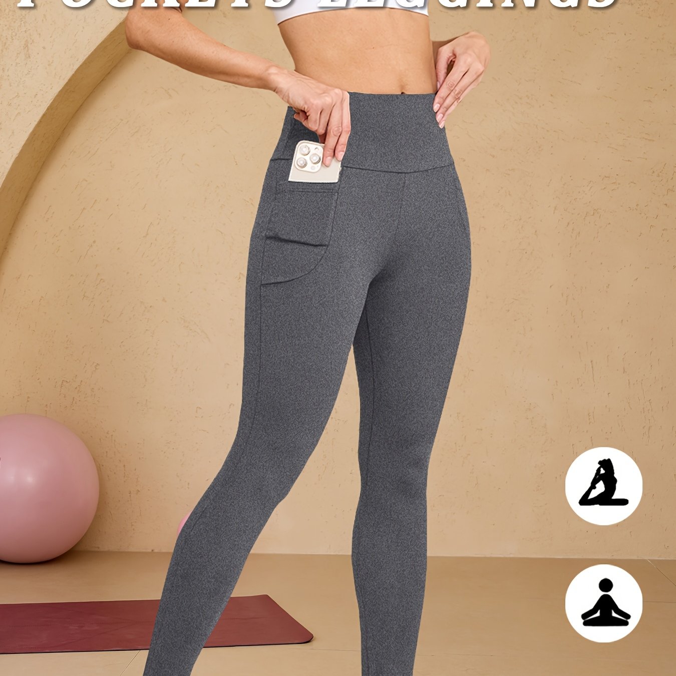 High-Waisted Running Leggings - Tummy Control Workout Pants with Pockets