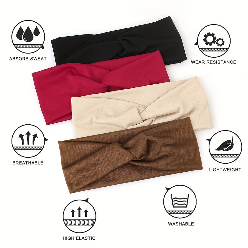 Solid Colour Twist Knotted Running Headband - Non-Slip Sweatband