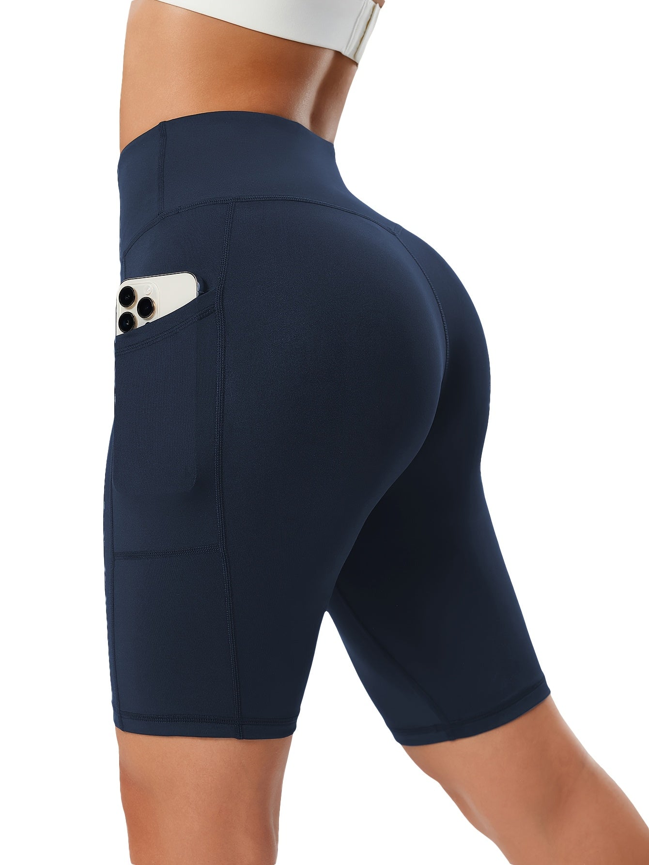 Women's Compression Running Shorts - High-Waisted with Side Pockets