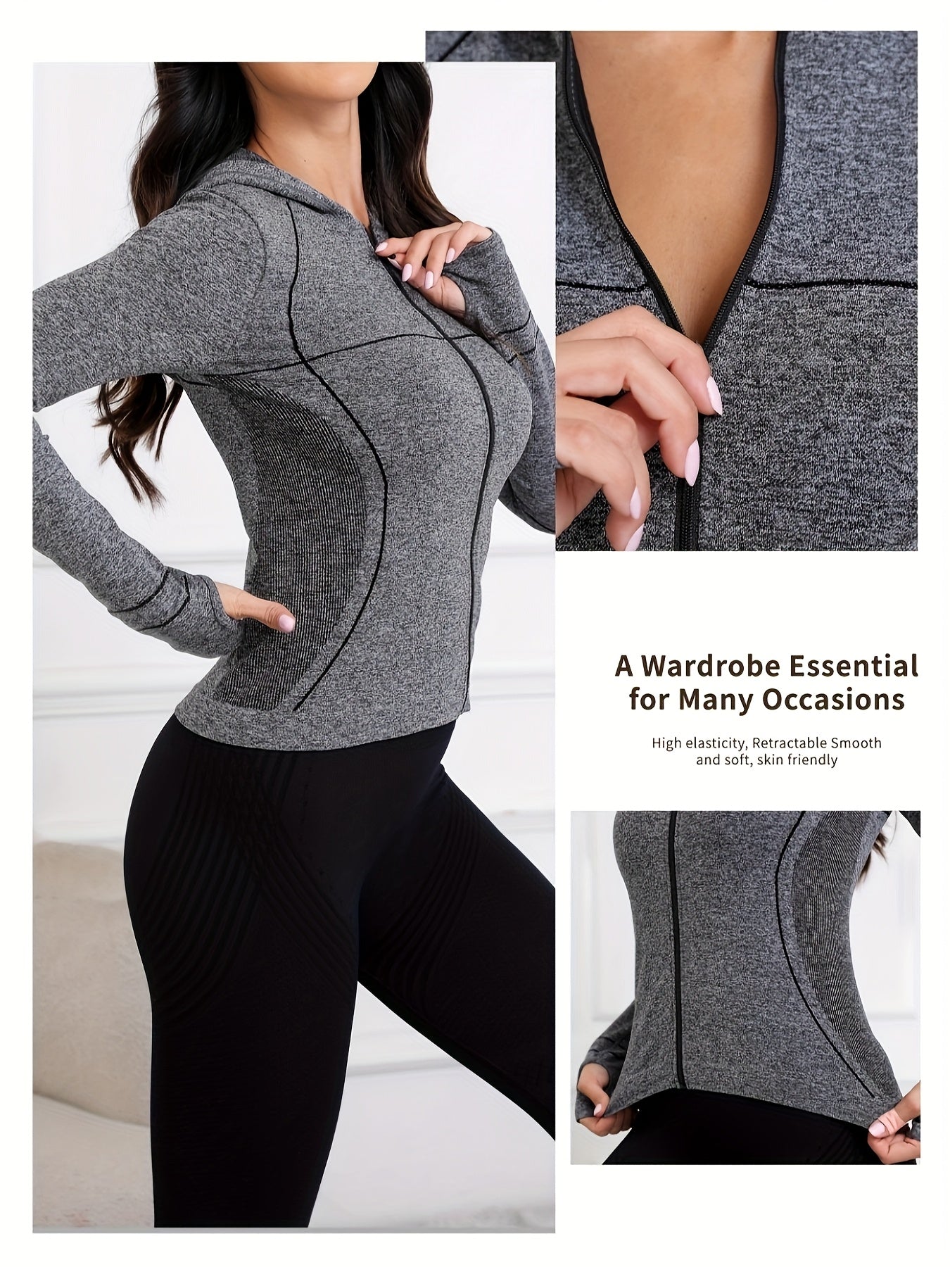 Women's Quick-Dry Hooded Running Jacket - Long Sleeve Zip-Up for Running & Fitness