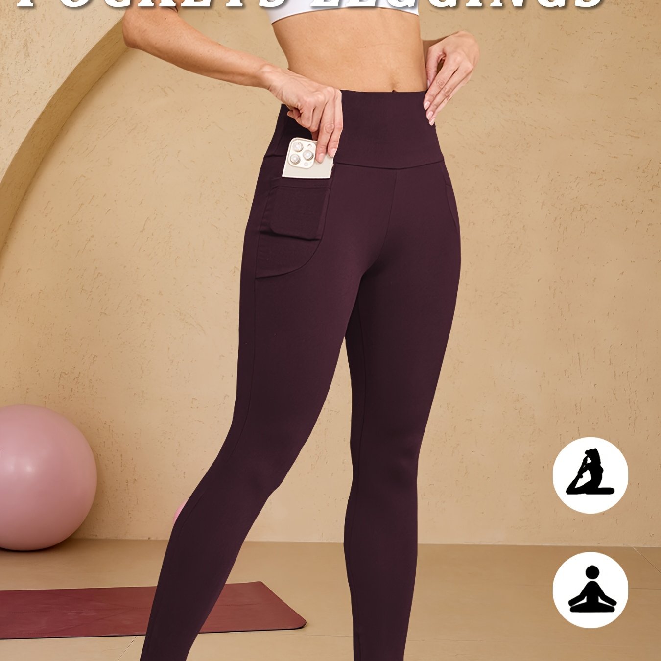 High-Waisted Running Leggings - Tummy Control Workout Pants with Pockets