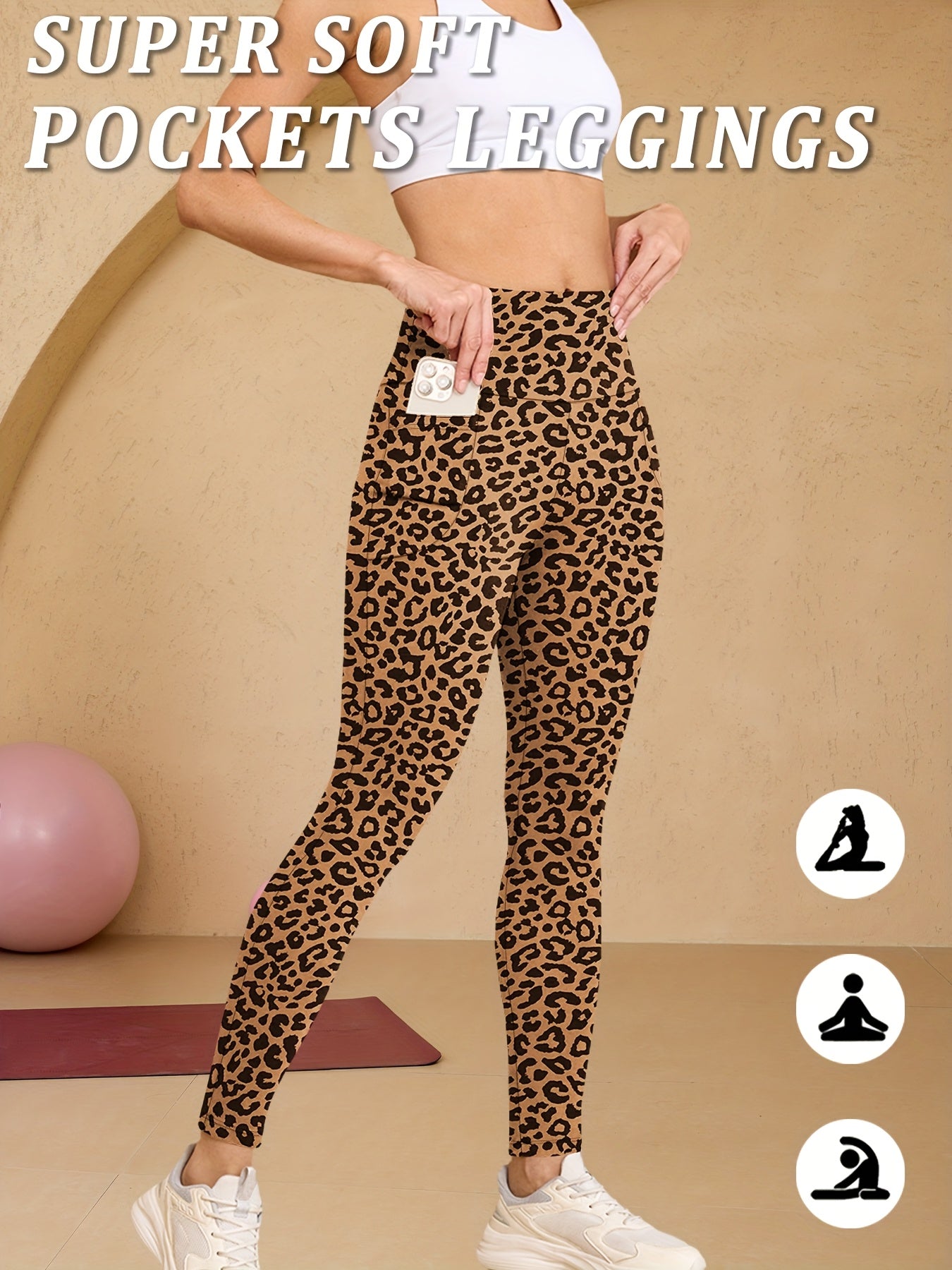 High-Waisted Running Leggings - Tummy Control Workout Pants with Pockets