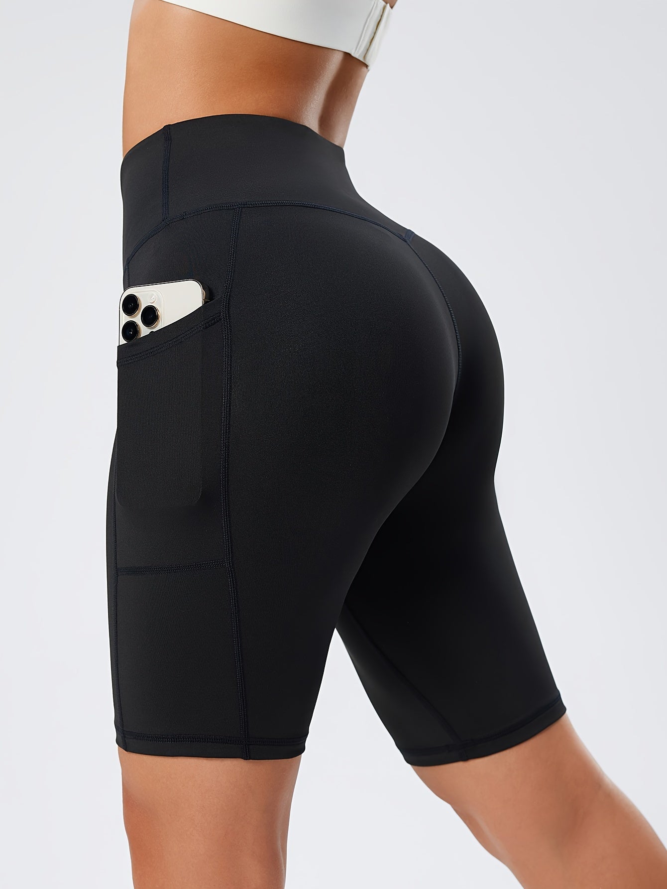 Women's Compression Running Shorts - High-Waisted with Side Pockets