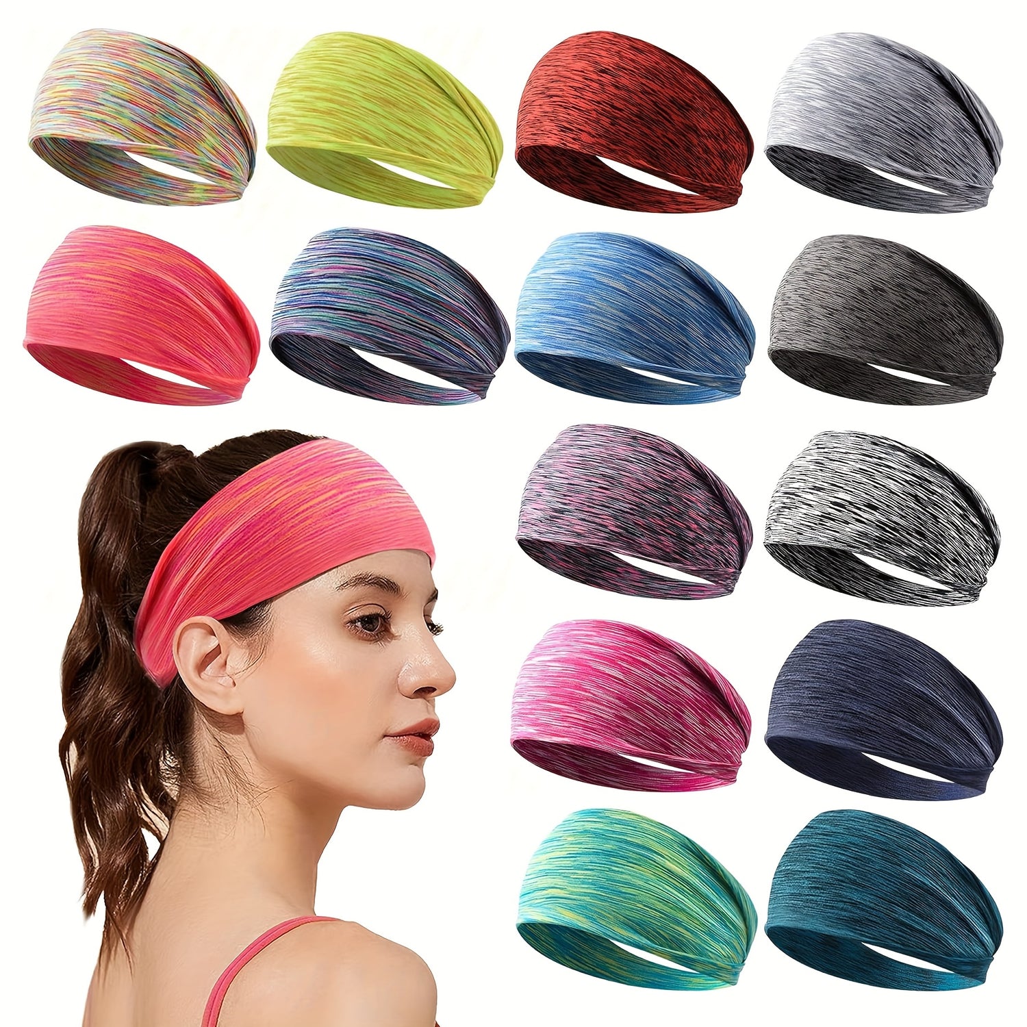 Woman wearing moisture-wicking running headband during workout