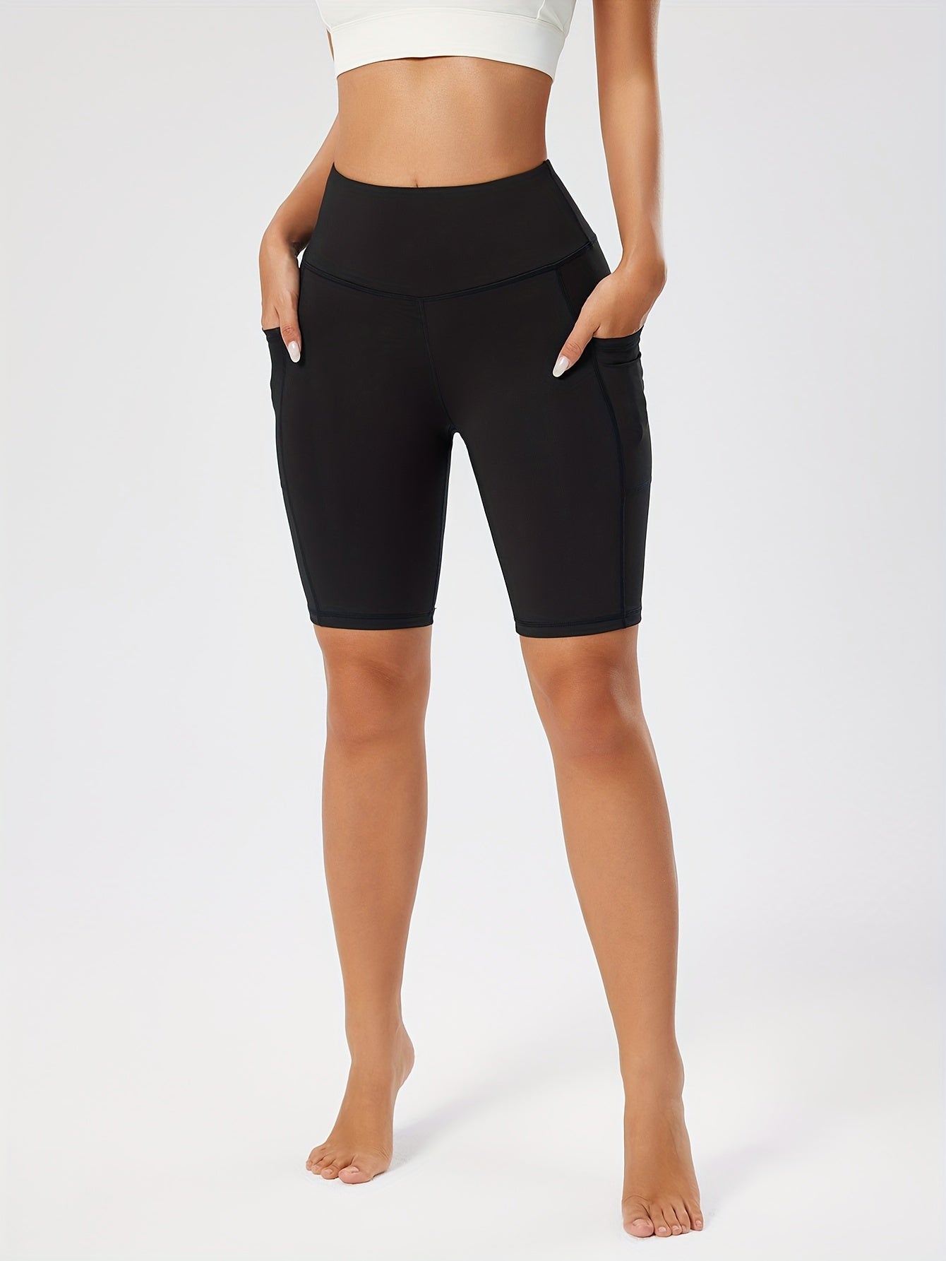 Women's Compression Running Shorts - High-Waisted with Side Pockets