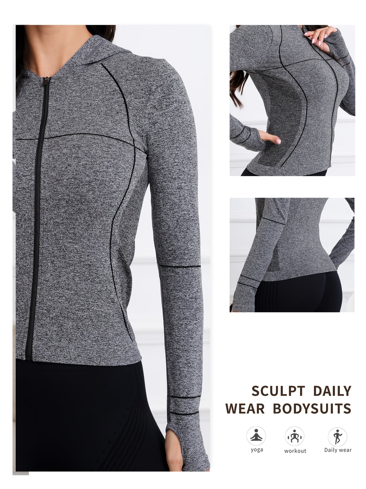 Women's Quick-Dry Hooded Running Jacket - Long Sleeve Zip-Up for Running & Fitness