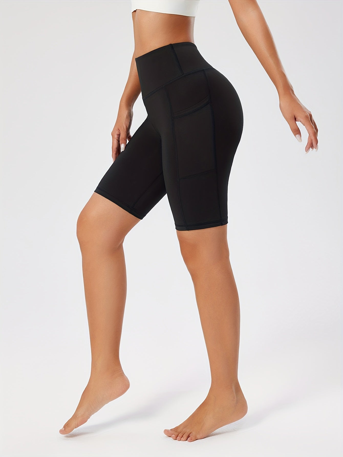 Women's Compression Running Shorts - High-Waisted with Side Pockets