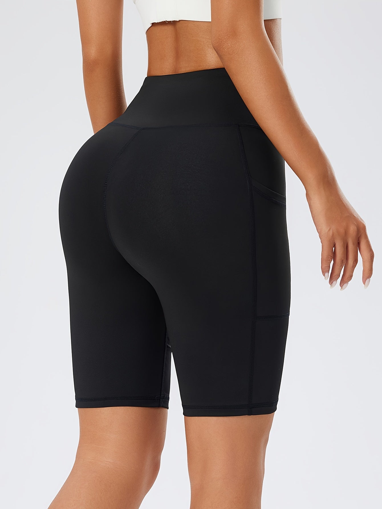 Women's Compression Running Shorts - High-Waisted with Side Pockets