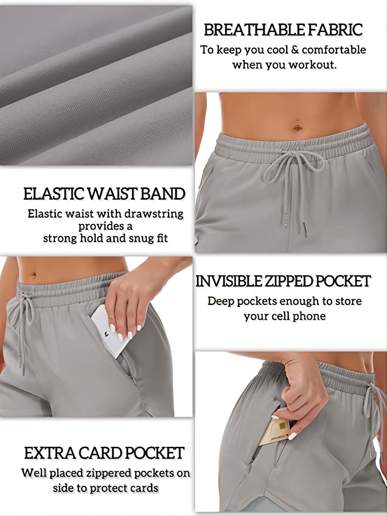 Women's Casual Running Shorts - Beige with Drawstring & Multiple Pockets