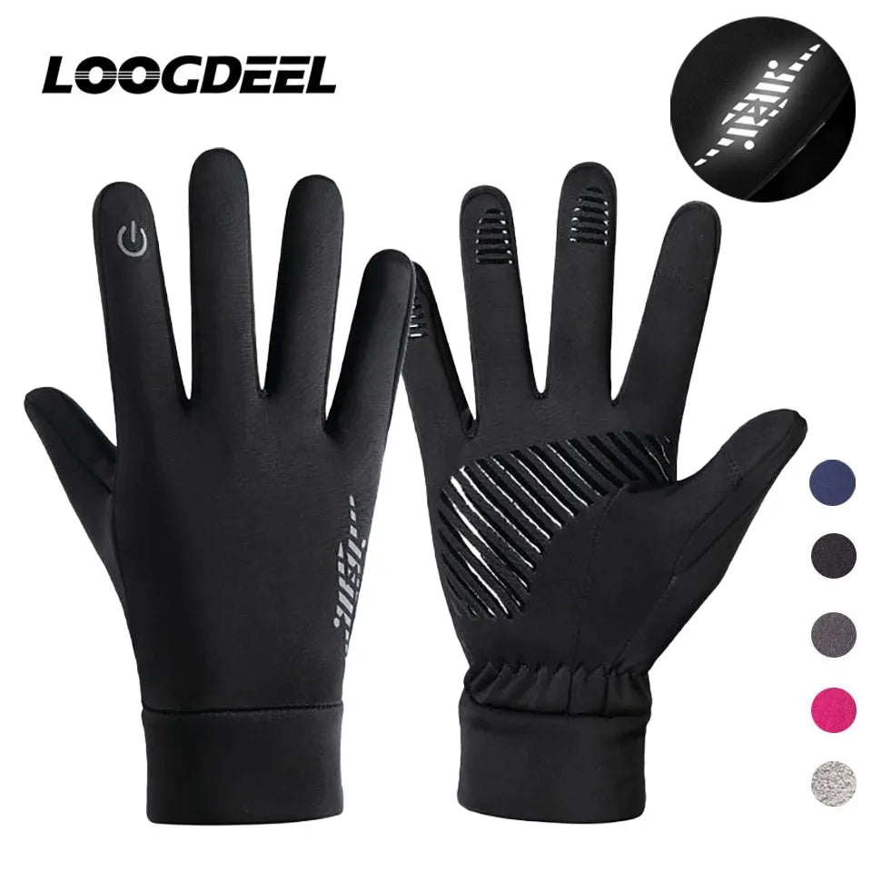 Full finger running gloves with anti-slip palm grip in black, 