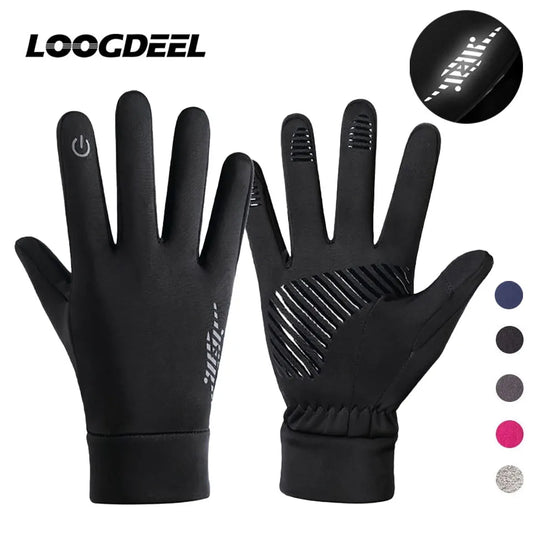 Full finger running gloves with anti-slip palm grip in black, 