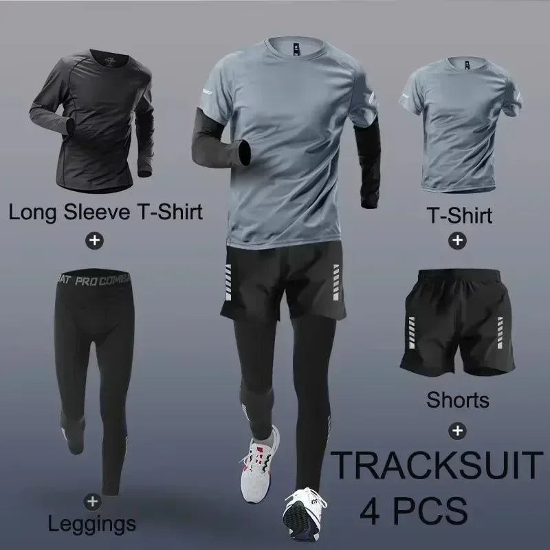 Men's quick-dry running tracksuit set in 2-4 pieces, polyester-spandex blend, sizes M-4XL – for running & gym | Jog4less