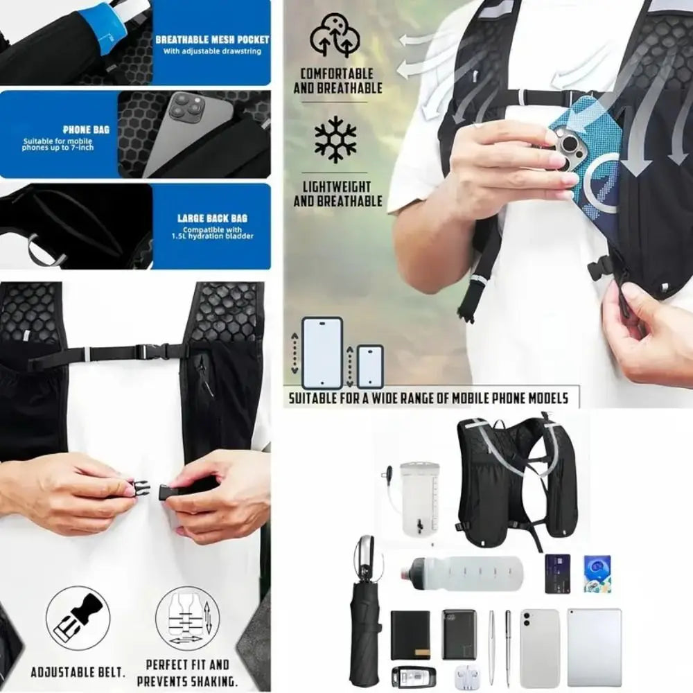 Breathable Running Hydration Vest - Waterproof Reflective Pack for Multi-Sport