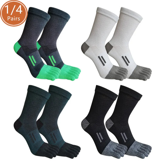Men's five finger toe socks in breathable cotton, available in black, white, grey and blue"