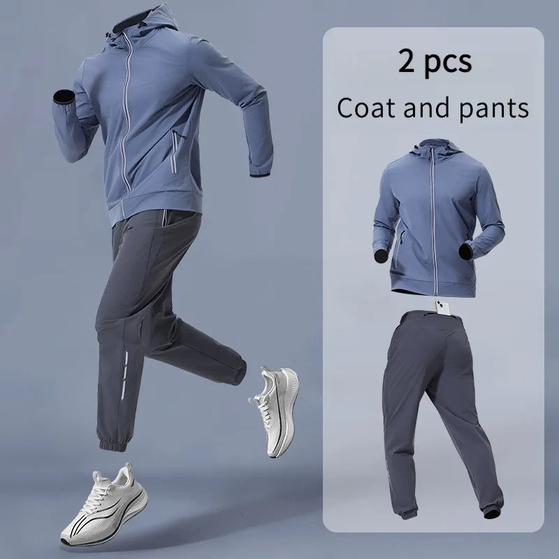 Men's quick-dry hooded sportswear set with pockets, sizes M-4XL – breathable running & gym wear | Jog4less