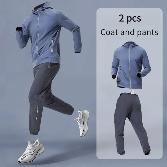 Men's quick-dry hooded sportswear set with pockets, sizes M-4XL – breathable running & gym wear | Jog4less