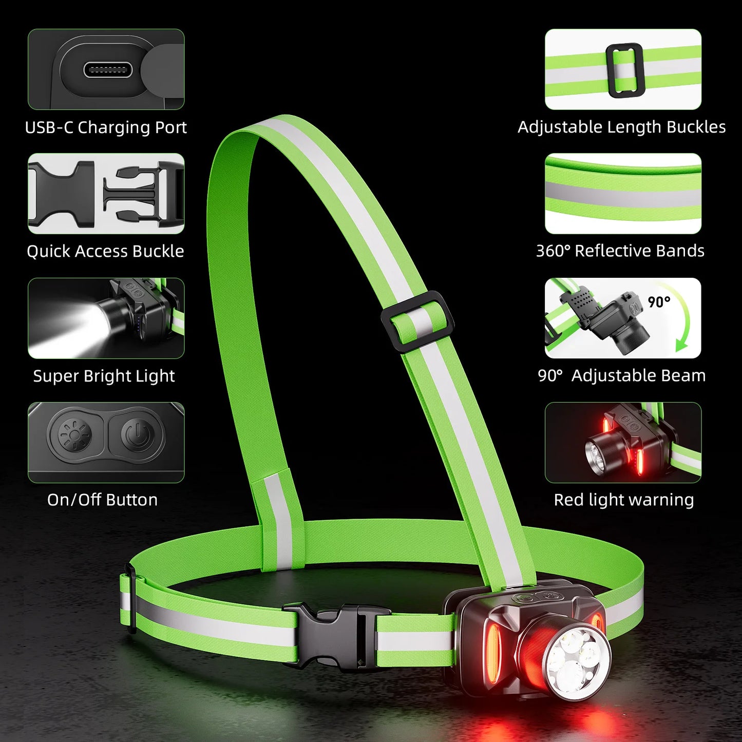 LED Night Running Light - 6 Lighting Modes Reflective Safety Vest with 500m Visibility