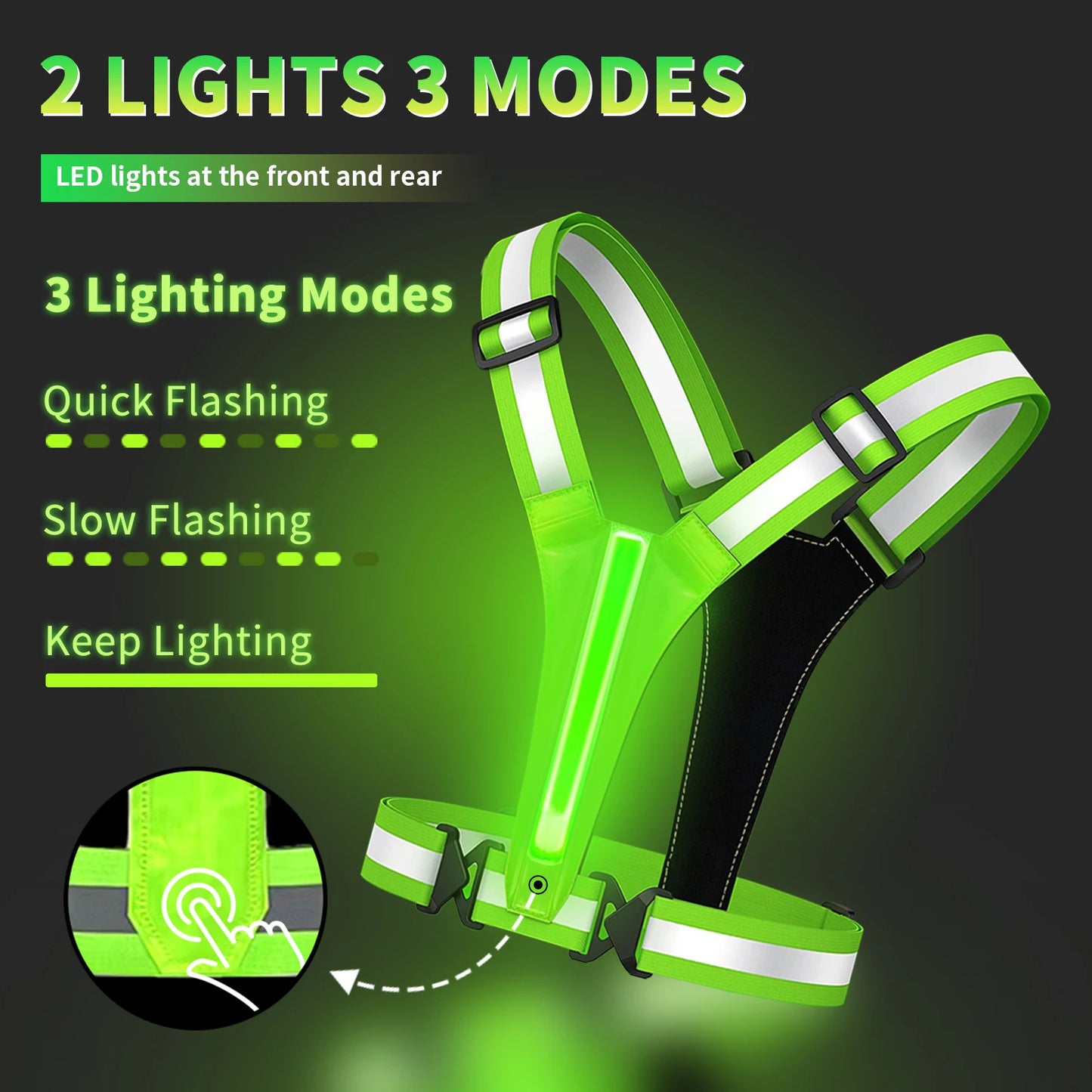 LED Reflective Running Vest - Rechargeable High-Visibility Safety Vest with 5 Light Colours
