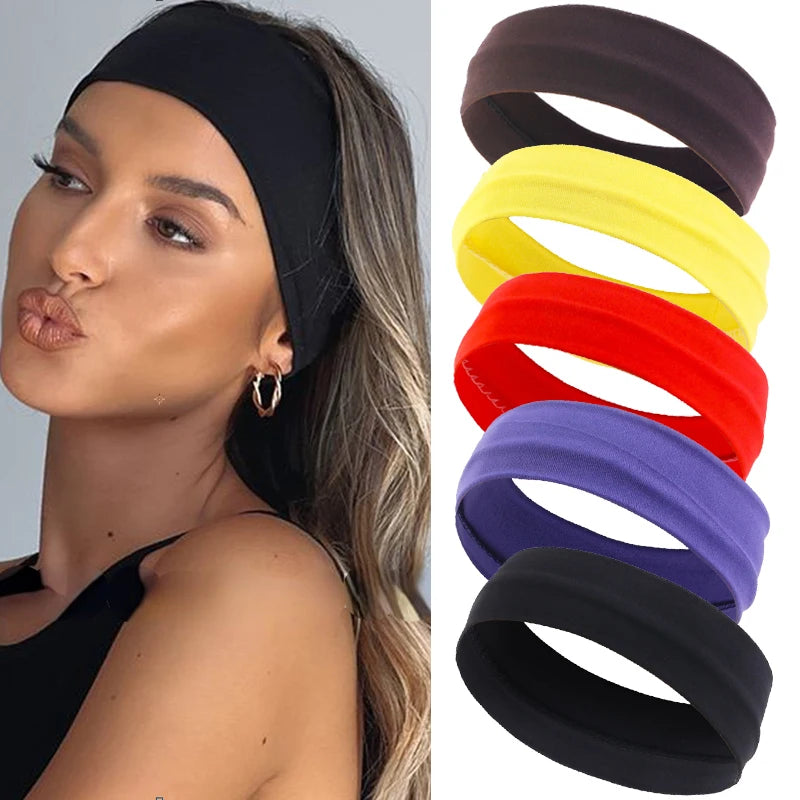 Woman wearing fitness and yoga running headband