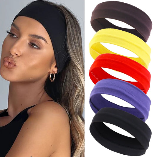 Woman wearing fitness and yoga running headband