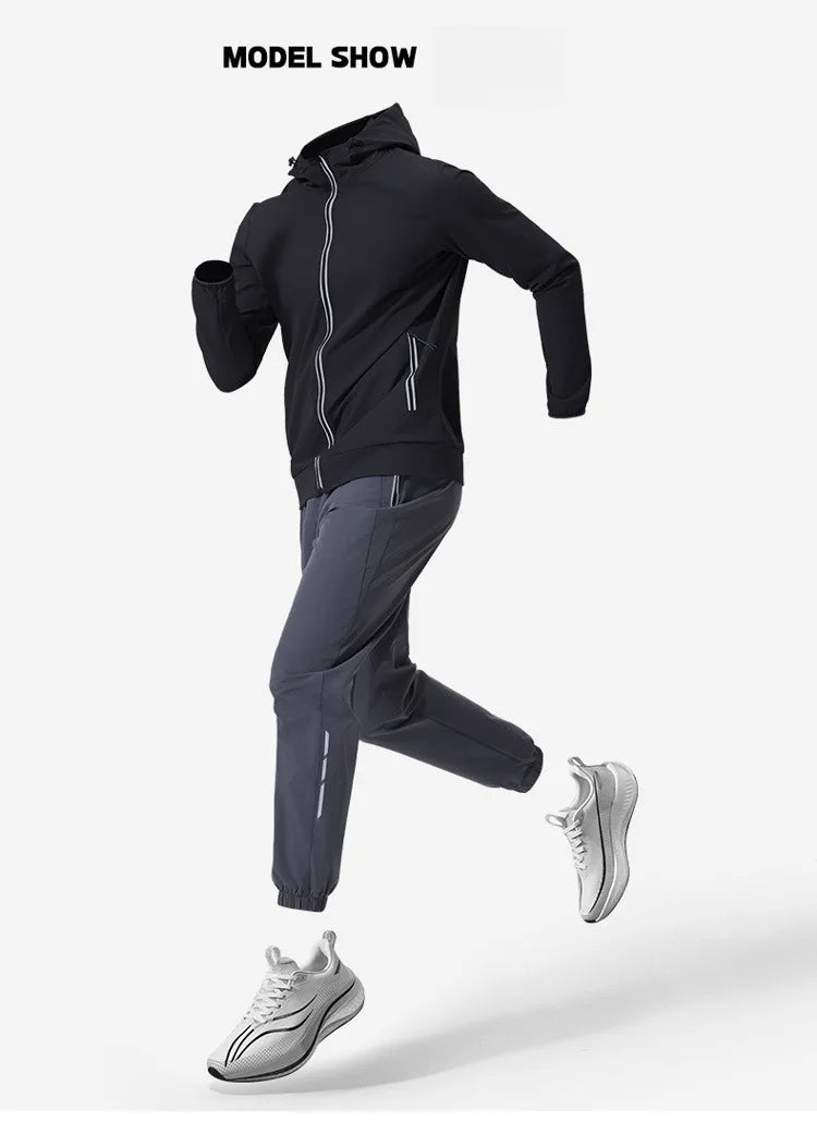 Men's Quick-Dry Breathable Sportswear Set – Hooded 2-Piece with Pockets