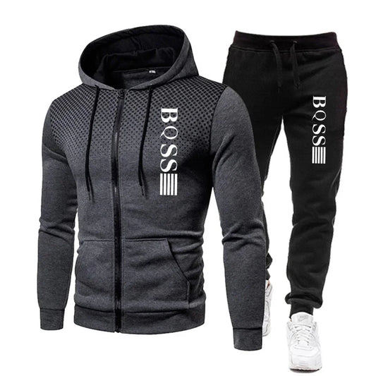 Men's fashion print zip-up tracksuit with matching sweatpants, sizes S-XXXL, all-season running & gym wear | Jog4les