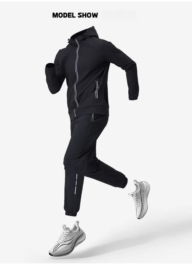 Men's Quick-Dry Breathable Sportswear Set – Hooded 2-Piece with Pockets