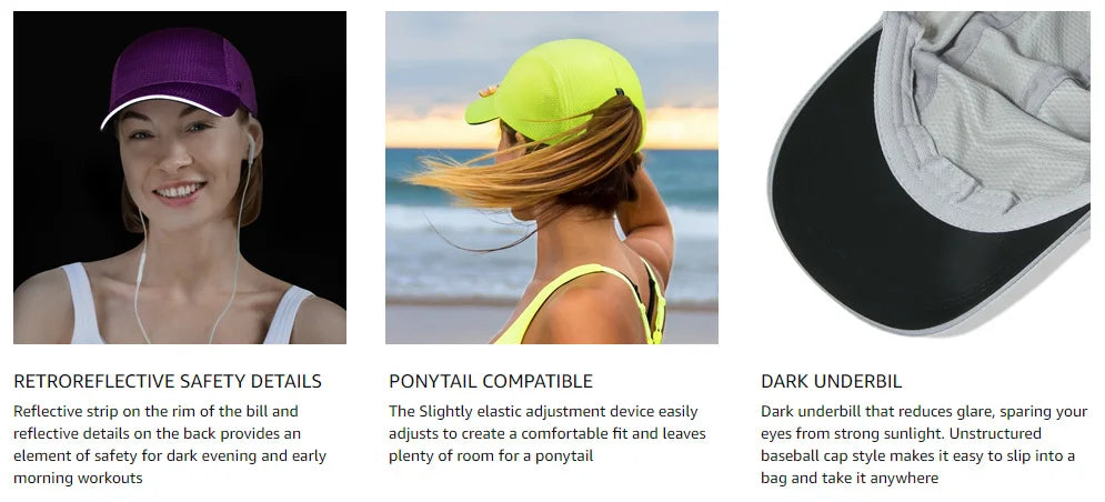 Women's Lightweight Running Hat - Breathable Mesh Cap with Reflective Trim