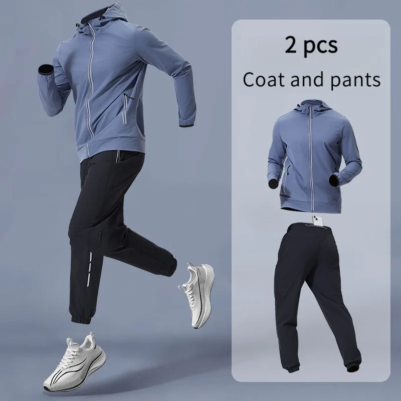 Men's Quick-Dry Breathable Sportswear Set – Hooded 2-Piece with Pockets