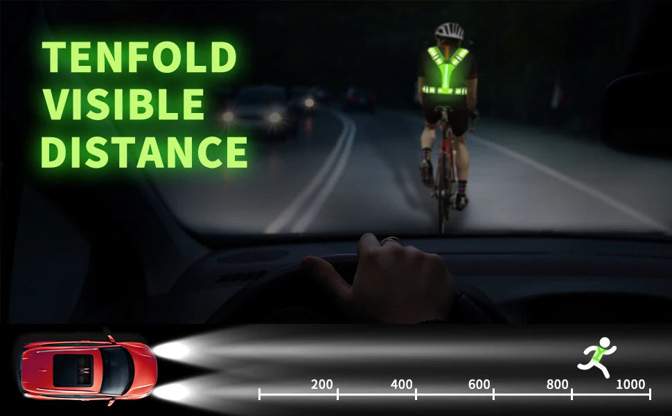 LED Reflective Running Vest - Rechargeable High-Visibility Safety Vest with 5 Light Colours