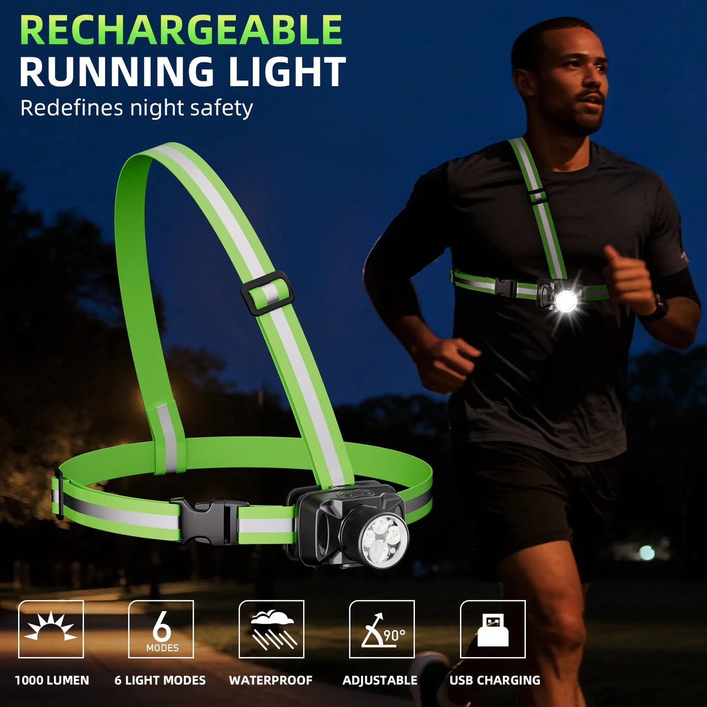 LED Night Running Light - 6 Lighting Modes Reflective Safety Vest with 500m Visibility