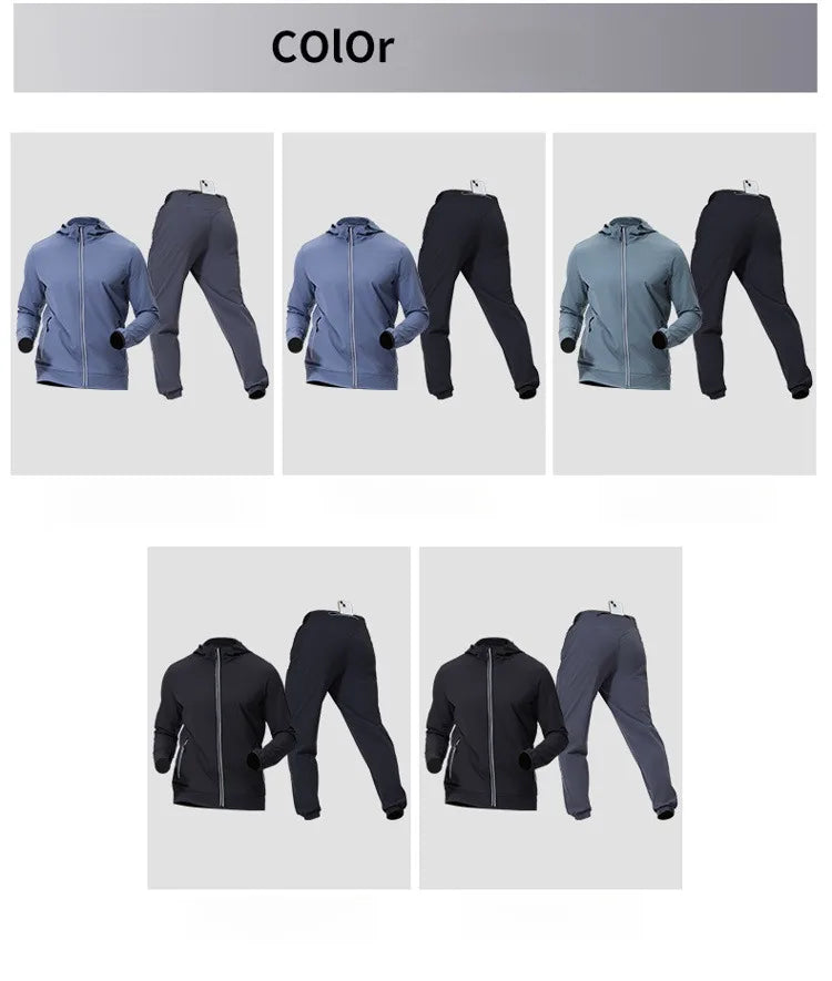 Men's Quick-Dry Breathable Sportswear Set – Hooded 2-Piece with Pockets