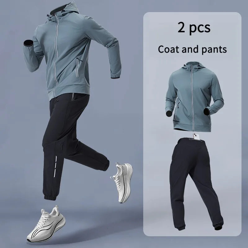 Men's Quick-Dry Breathable Sportswear Set – Hooded 2-Piece with Pockets