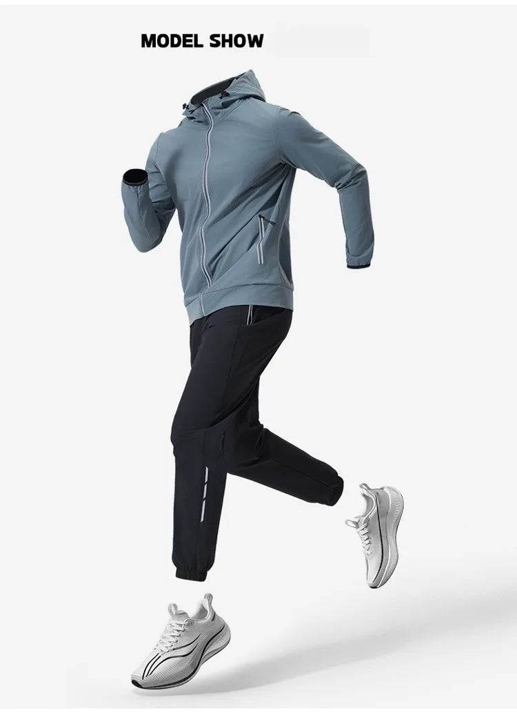 Men's Quick-Dry Breathable Sportswear Set – Hooded 2-Piece with Pockets