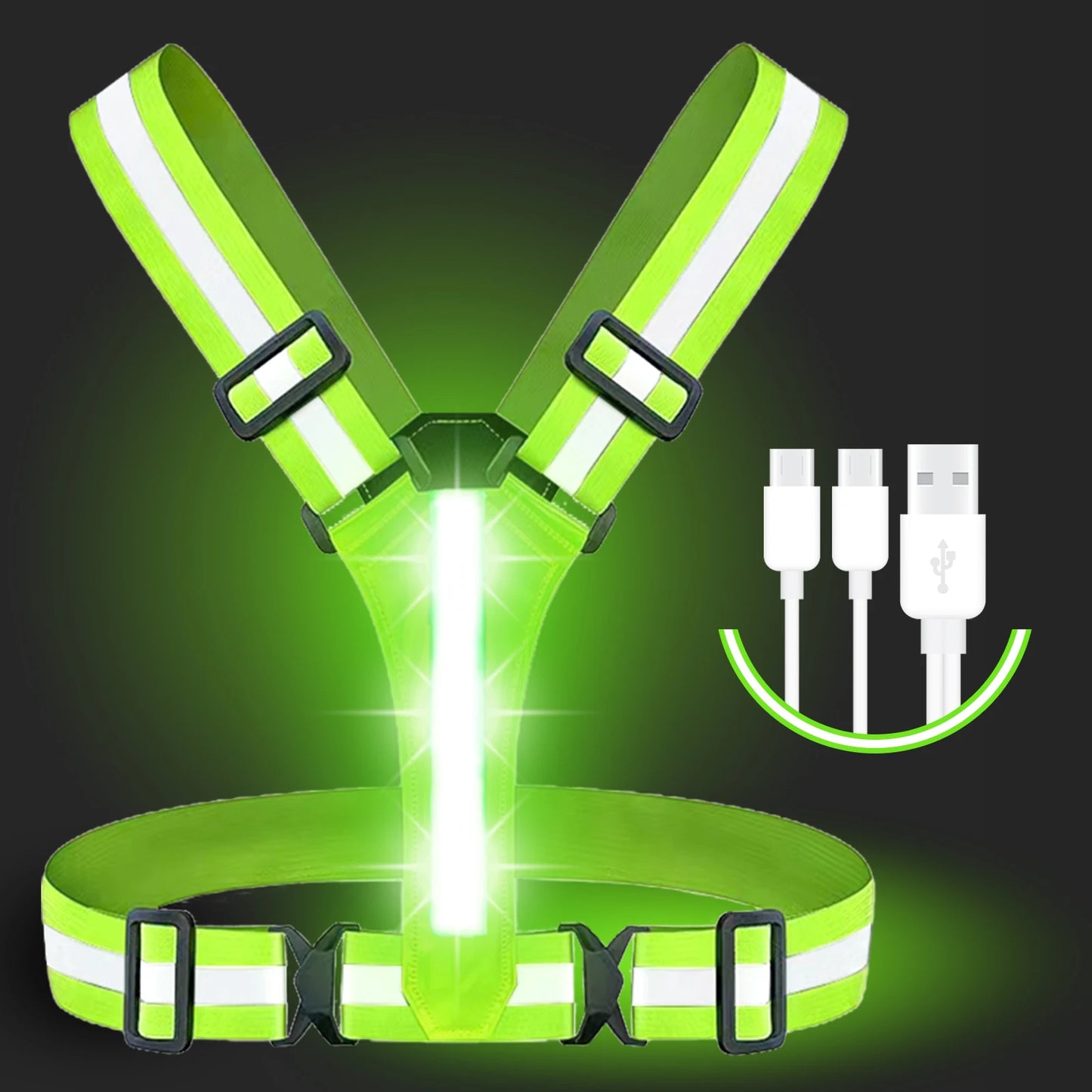 "Rechargeable LED reflective running vest with 5 light colours for high-visibility safety"