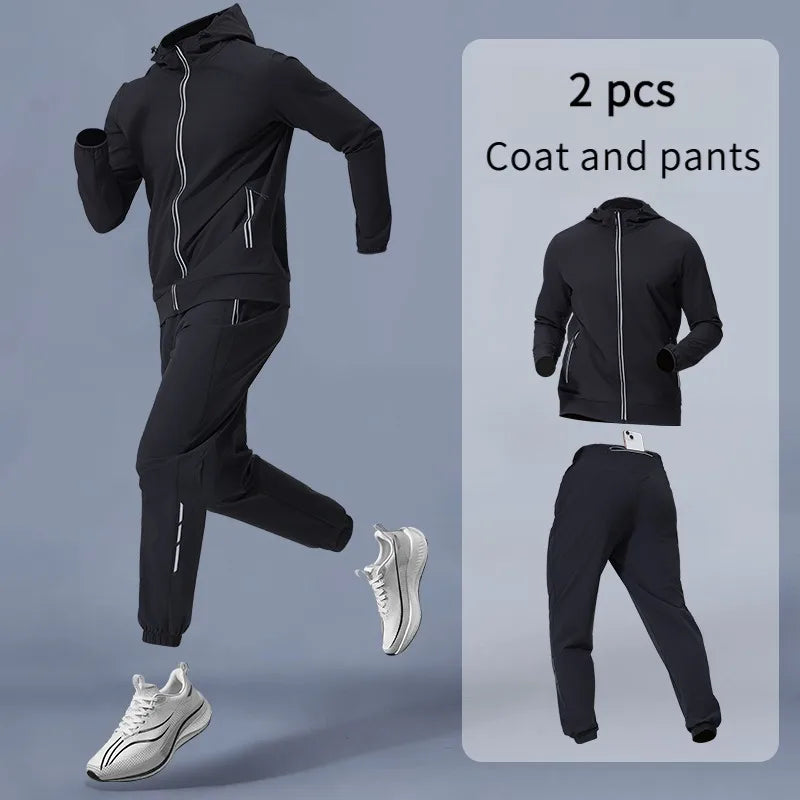 Men's Quick-Dry Breathable Sportswear Set – Hooded 2-Piece with Pockets