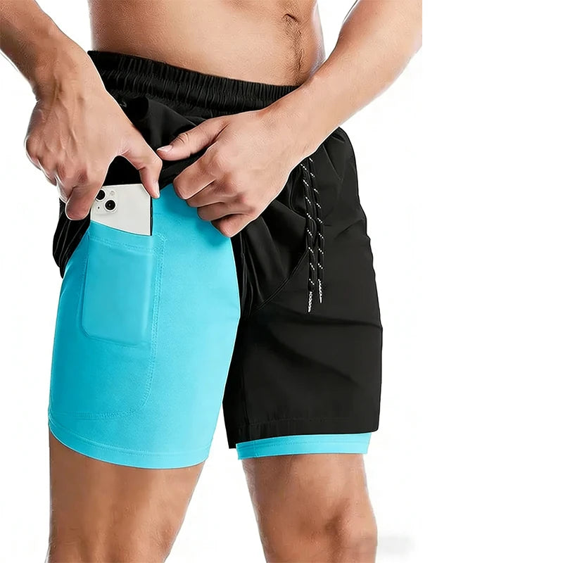 Men's 2-in-1 Running Shorts - Double Layer Gym Shorts with Inner Compression