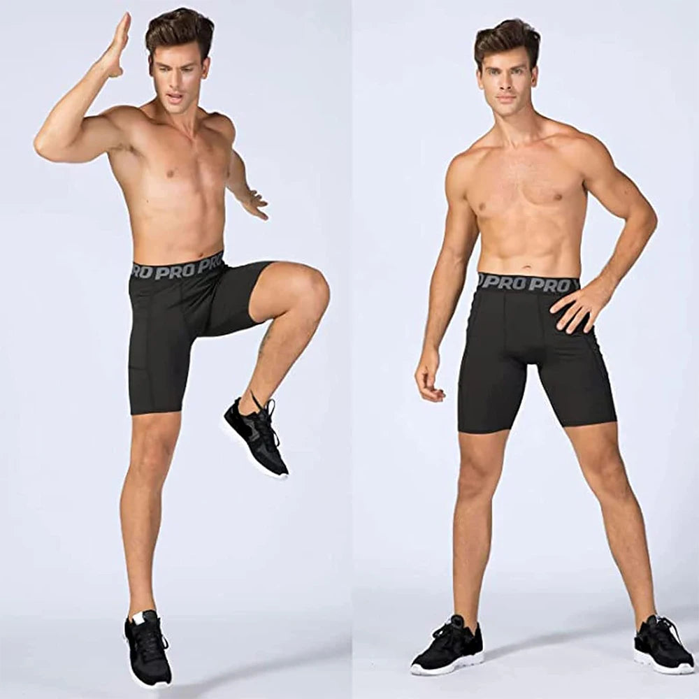 Men's Compression Base Layer Shorts - Athletic Tights with Pockets