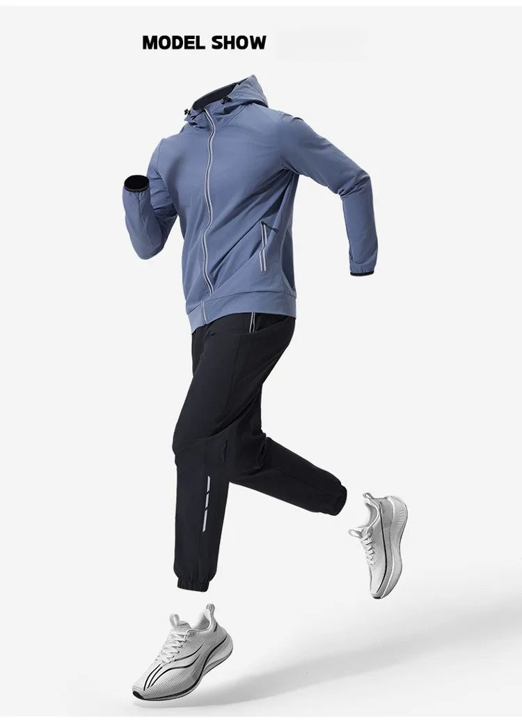 Men's Quick-Dry Breathable Sportswear Set – Hooded 2-Piece with Pockets