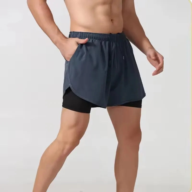 Men's 2-in-1 Running Shorts - Quick Dry Double Layer Bodybuilding Shorts
