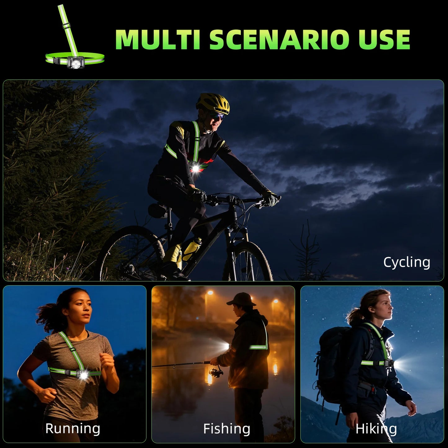 LED Night Running Light - 6 Lighting Modes Reflective Safety Vest with 500m Visibility