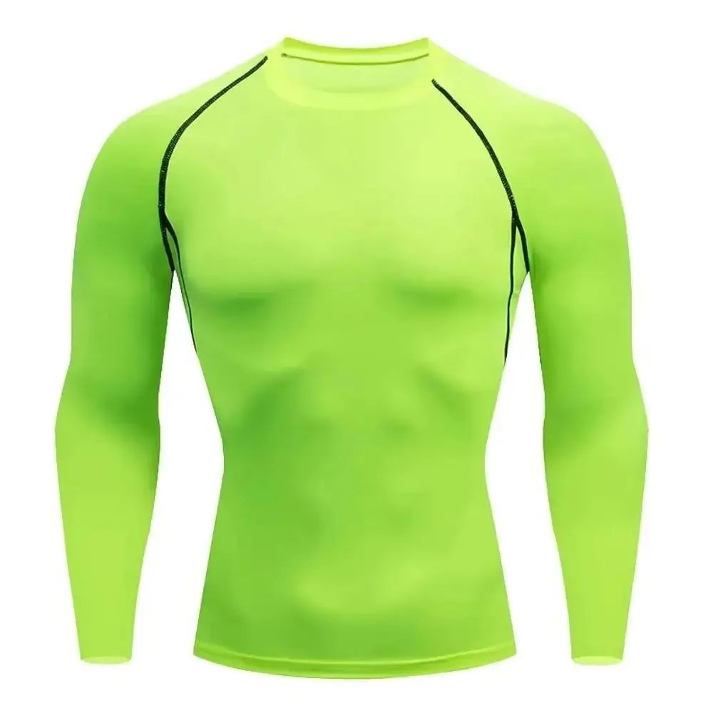 Men's green compression base layer long sleeve running top - front view