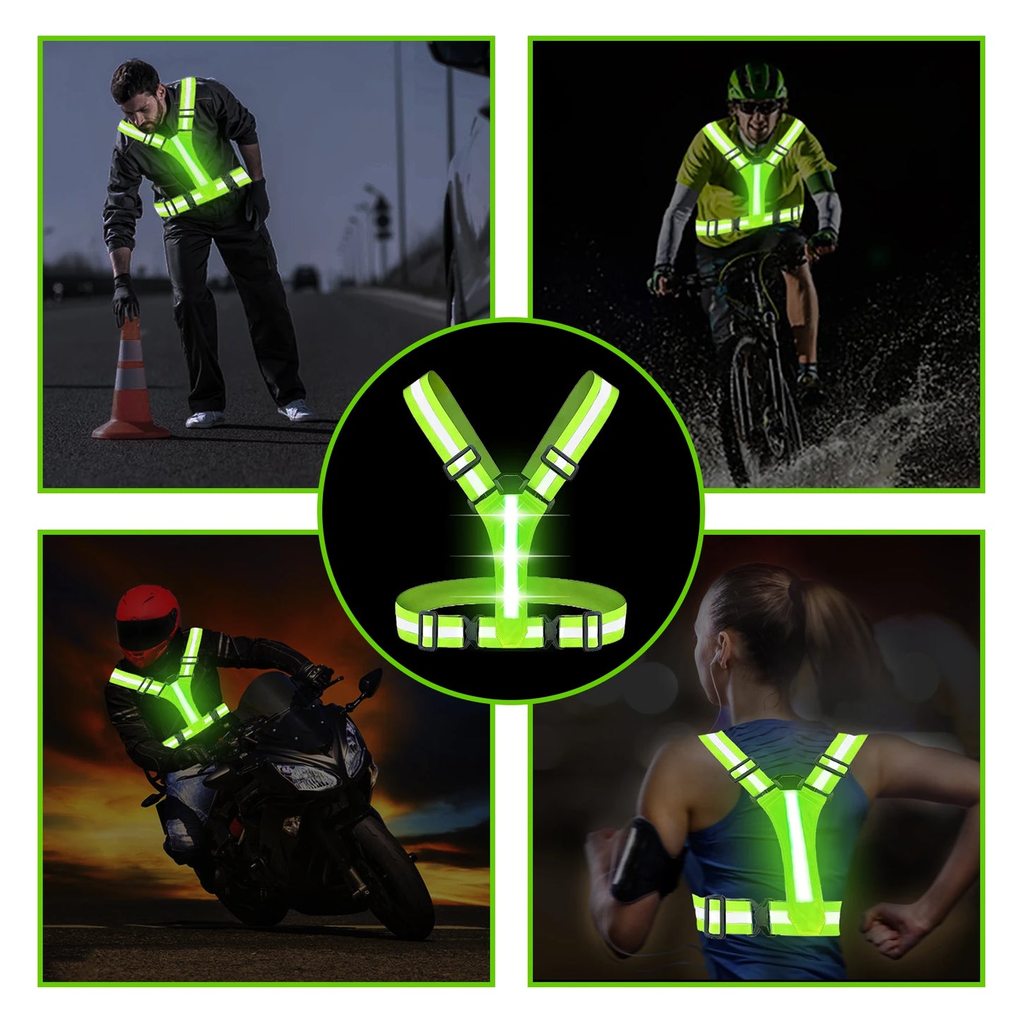 LED Reflective Running Vest - Rechargeable High-Visibility Safety Vest with 5 Light Colours