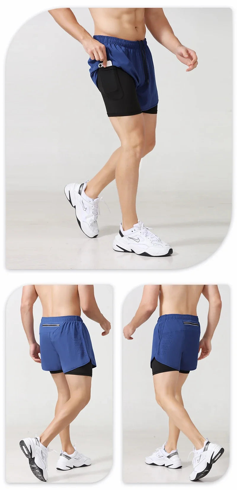 Men's 2-in-1 Running Shorts - Quick Dry Double Layer Bodybuilding Shorts